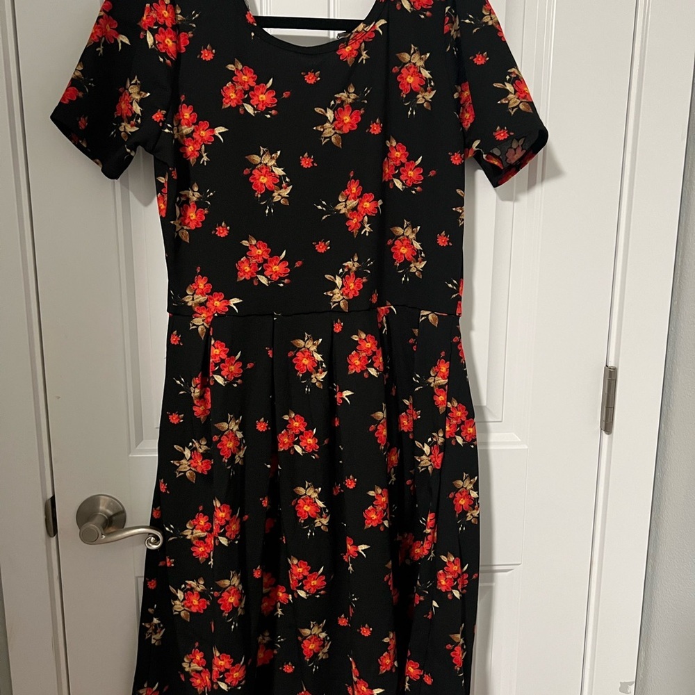 LuLaRoe Black Dress with Red Floral Pattern